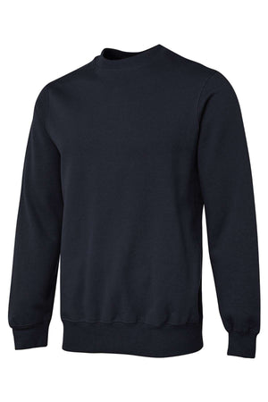 The JBs Fleecy Sweat is a plain black crewneck jumper made from a soft Cotton/Polyester blend. It features long sleeves, ribbed cuffs and hem, and a comfortable, simple design with no logos or patterns, shown on a white background.