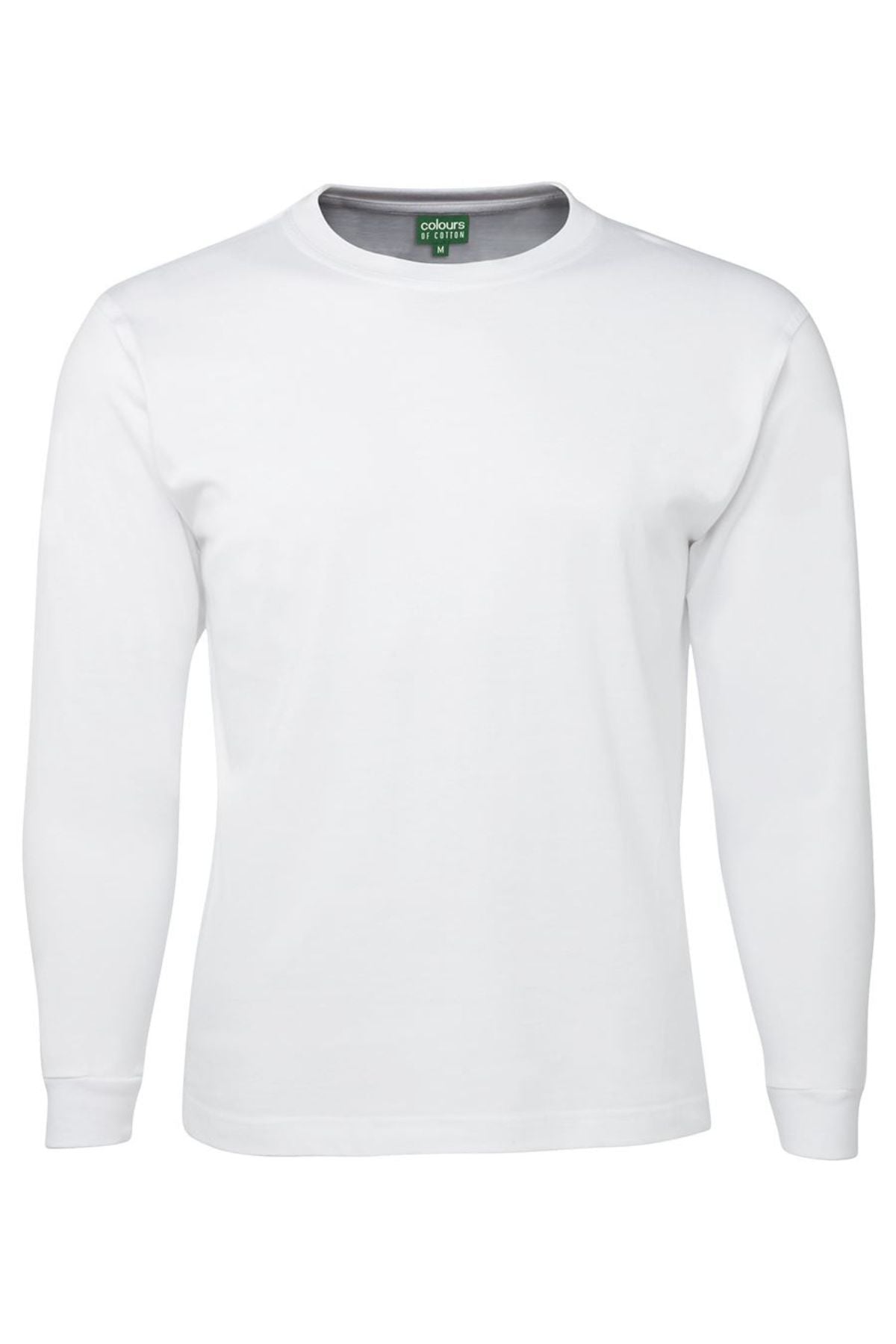 The JBs Long Sleeve T-Shirt is shown against a white background. This classic fit, crew neck tee is made from 100% cotton and features a plain white design with no visible logos for a clean, timeless look.