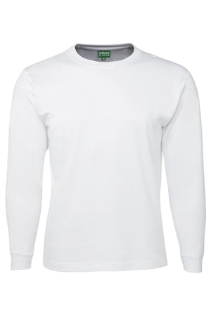 The JBs Long Sleeve T-Shirt is shown against a white background. This classic fit, crew neck tee is made from 100% cotton and features a plain white design with no visible logos for a clean, timeless look.