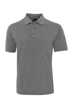 The JBs Short Sleeve Polo is a durable gray workwear shirt with a collar and three-button placket, shown on a white background.