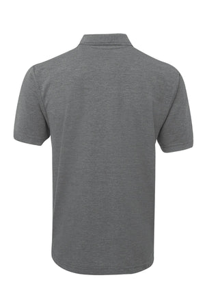 Back view of the JBs Short Sleeve Polo, a durable workwear shirt in plain gray with short sleeves and a collar, displayed against a white background.