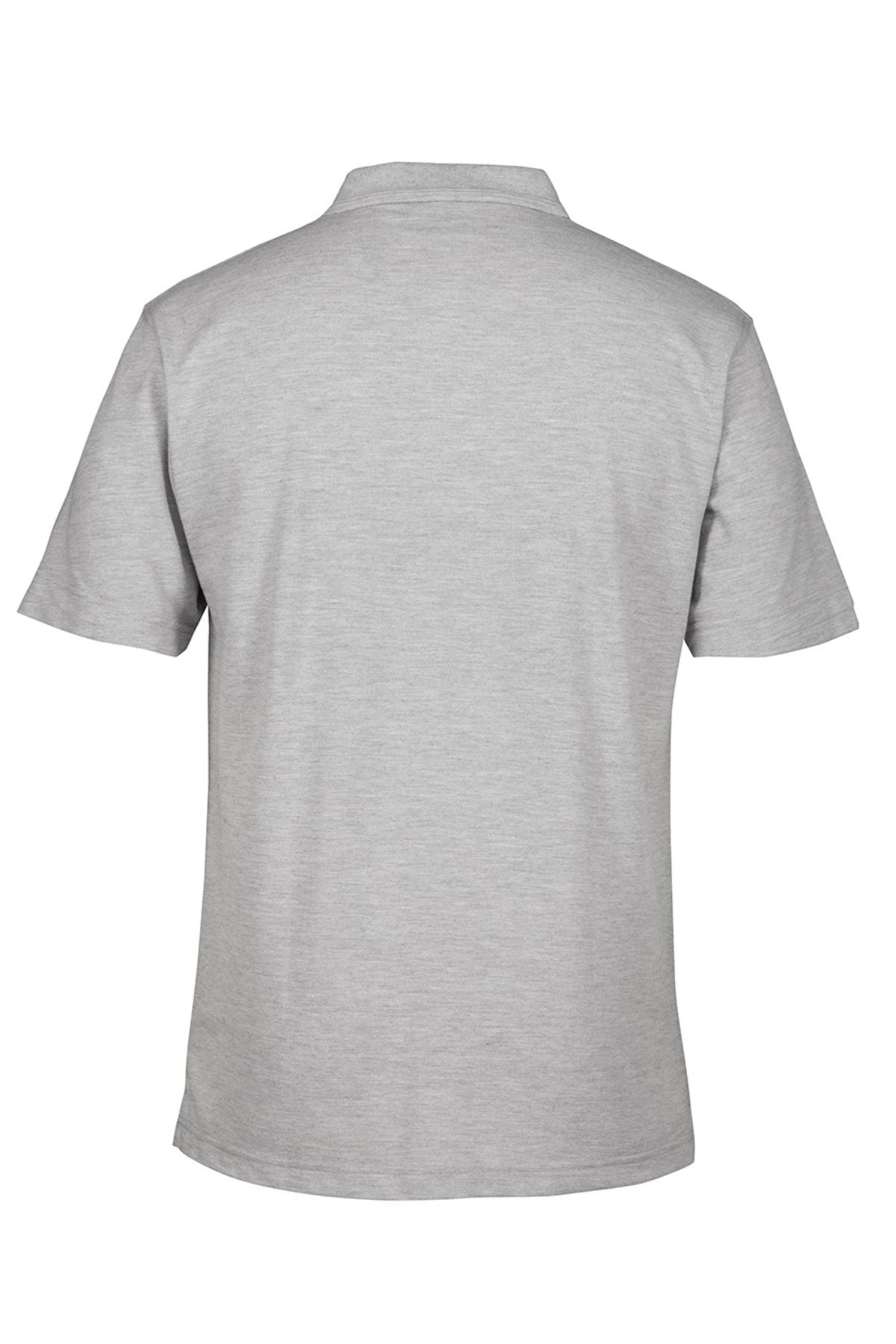 The JBs Short Sleeve Polo is a plain light grey shirt shown from the back, with a collar and no visible logos or designs. This durable polo is ideal for everyday wear.