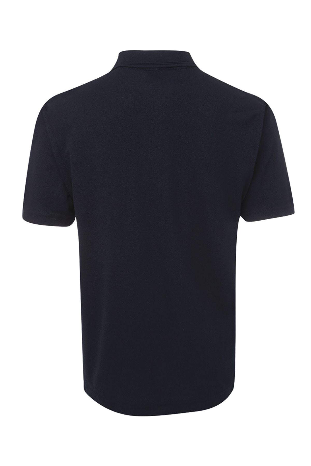The JBs Short Sleeve Polo is a plain black polo shirt shown from the back, featuring short sleeves, a simple collar, and no visible logos or designs for a comfortable, classic look.