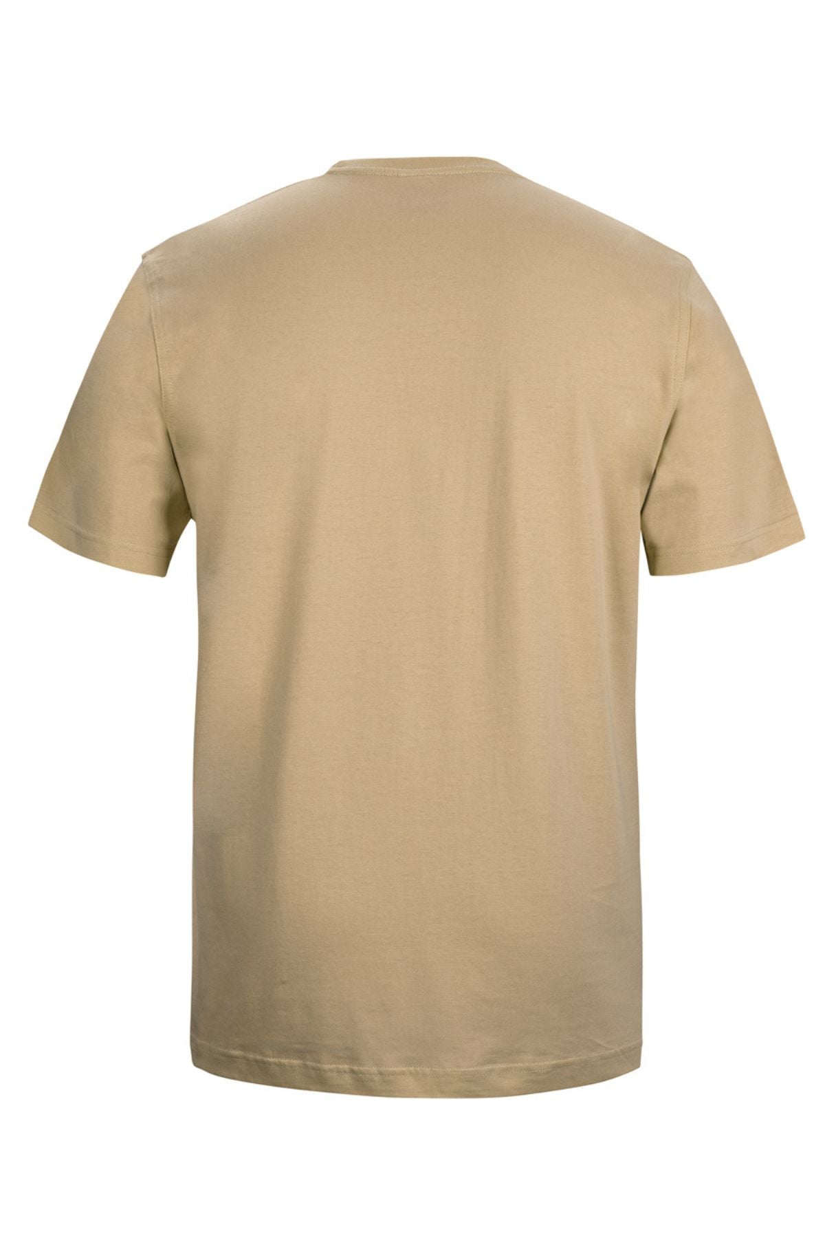 The JBs Short Sleeve T Shirt is shown from the back in beige on a white background. Made from 100% cotton, it offers UPF 30 protection and comfort, making it a versatile everyday essential.