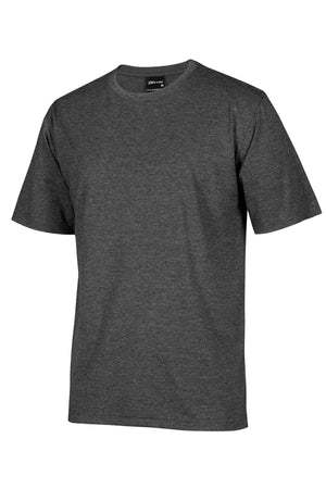 The JBs Short Sleeve T-Shirt features a dark gray crew neck, is made from soft ring-spun jersey knit, and has a plain design with short sleeves. Shown against a white background.