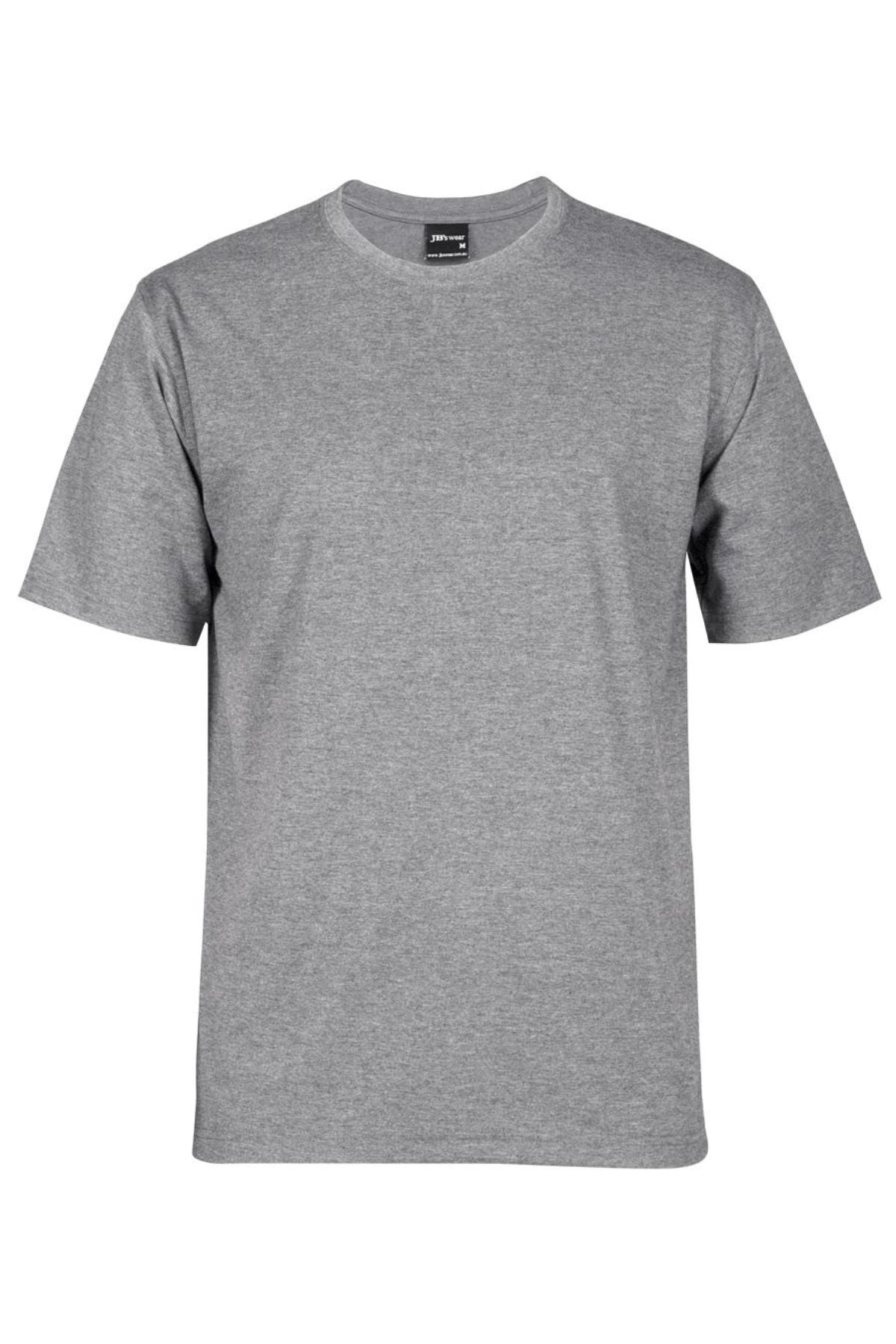 The JBs Short Sleeve T-Shirt in solid gray features a crew neck and soft ring-spun jersey knit, shown on a white background.