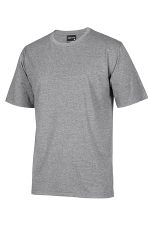 The JBs Short Sleeve T-Shirt, featuring a crew neck and soft ring-spun grey jersey knit, is shown against a white background.