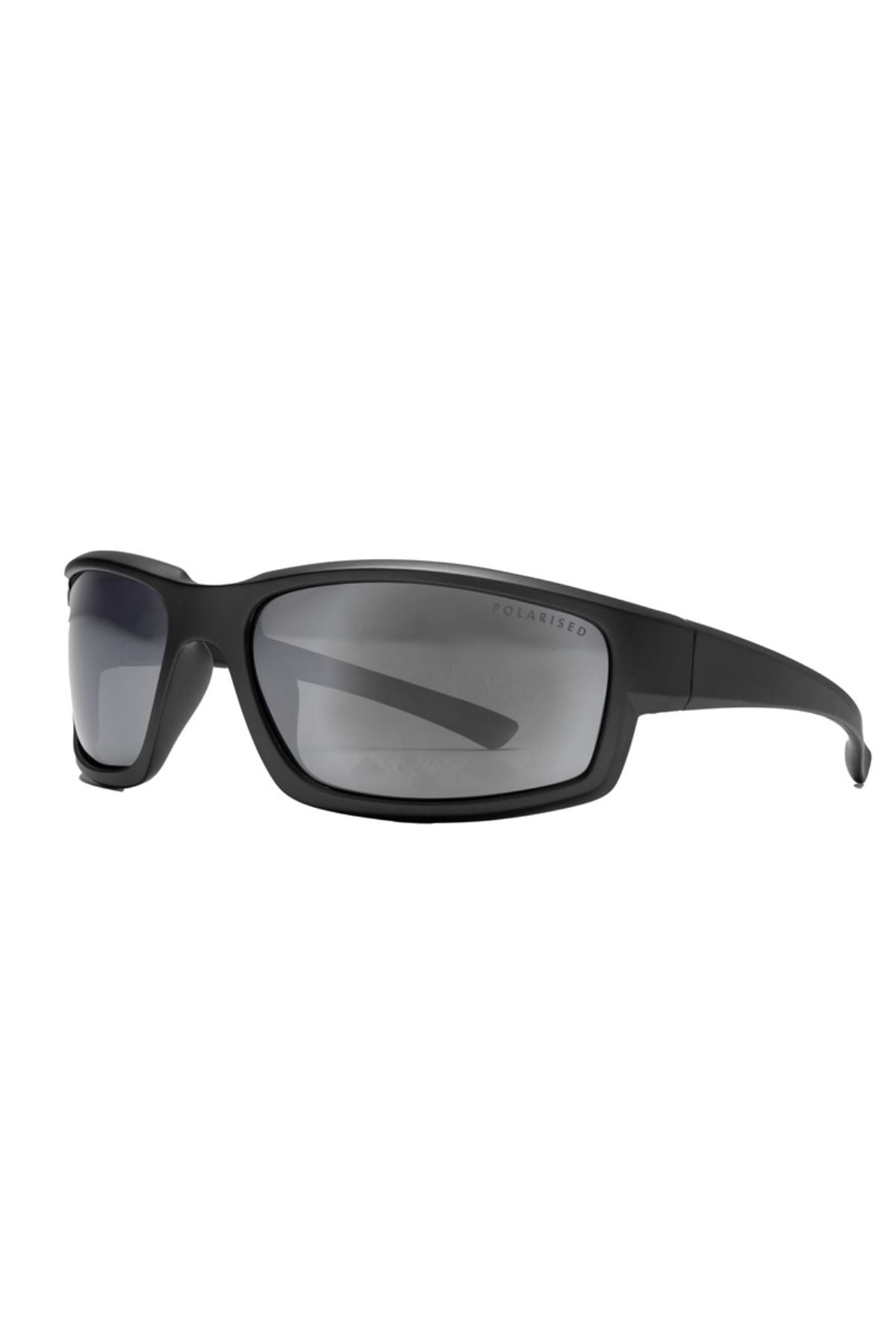 Liive Long Tail Polar Sunglasses feature matte black wraparound rectangular frames with dark polarized lenses, displayed against a white background.