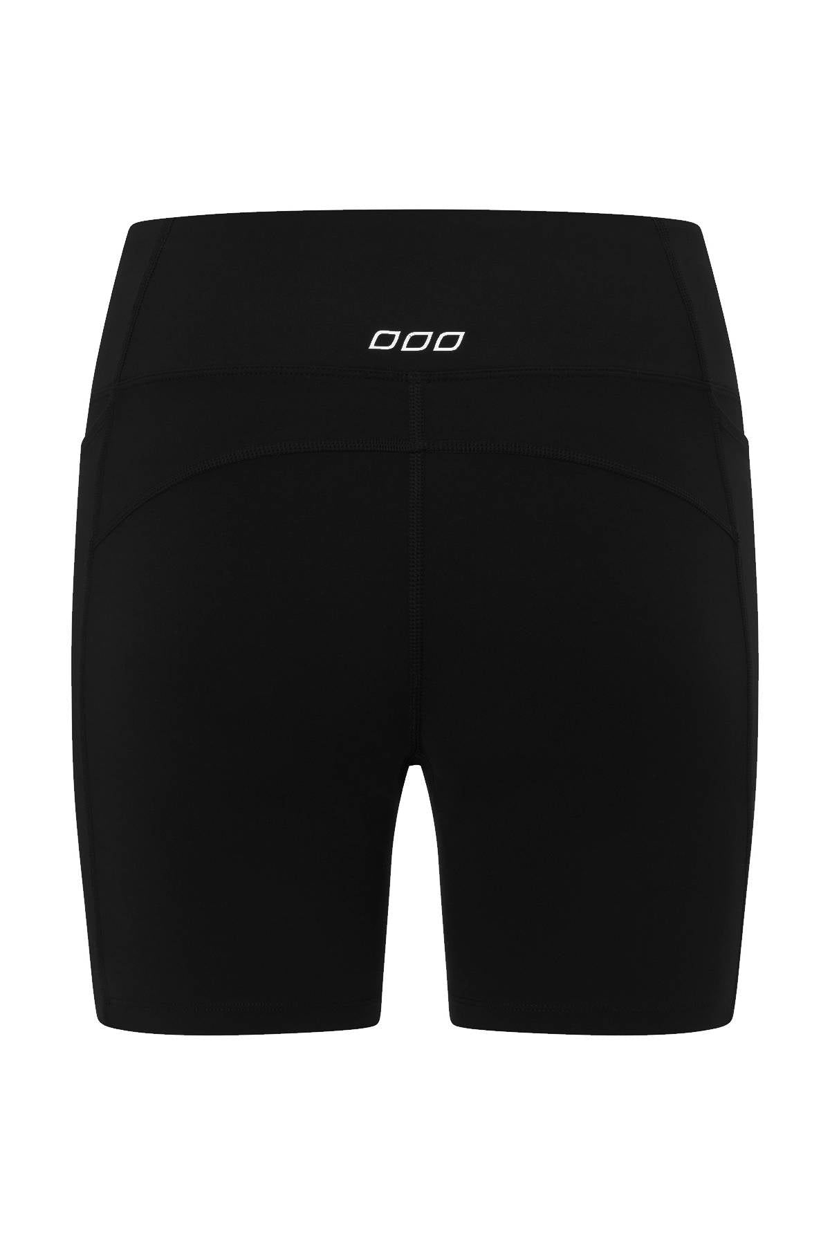 Lorna Jane Amy Phone Pocket Tech Bike Shorts shown from the back, featuring a high waistband, small white logo near the top, and smooth, fitted moisture-wicking fabric for comfortable workouts.