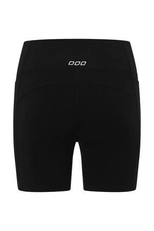 Lorna Jane Amy Phone Pocket Tech Bike Shorts shown from the back, featuring a high waistband, small white logo near the top, and smooth, fitted moisture-wicking fabric for comfortable workouts.