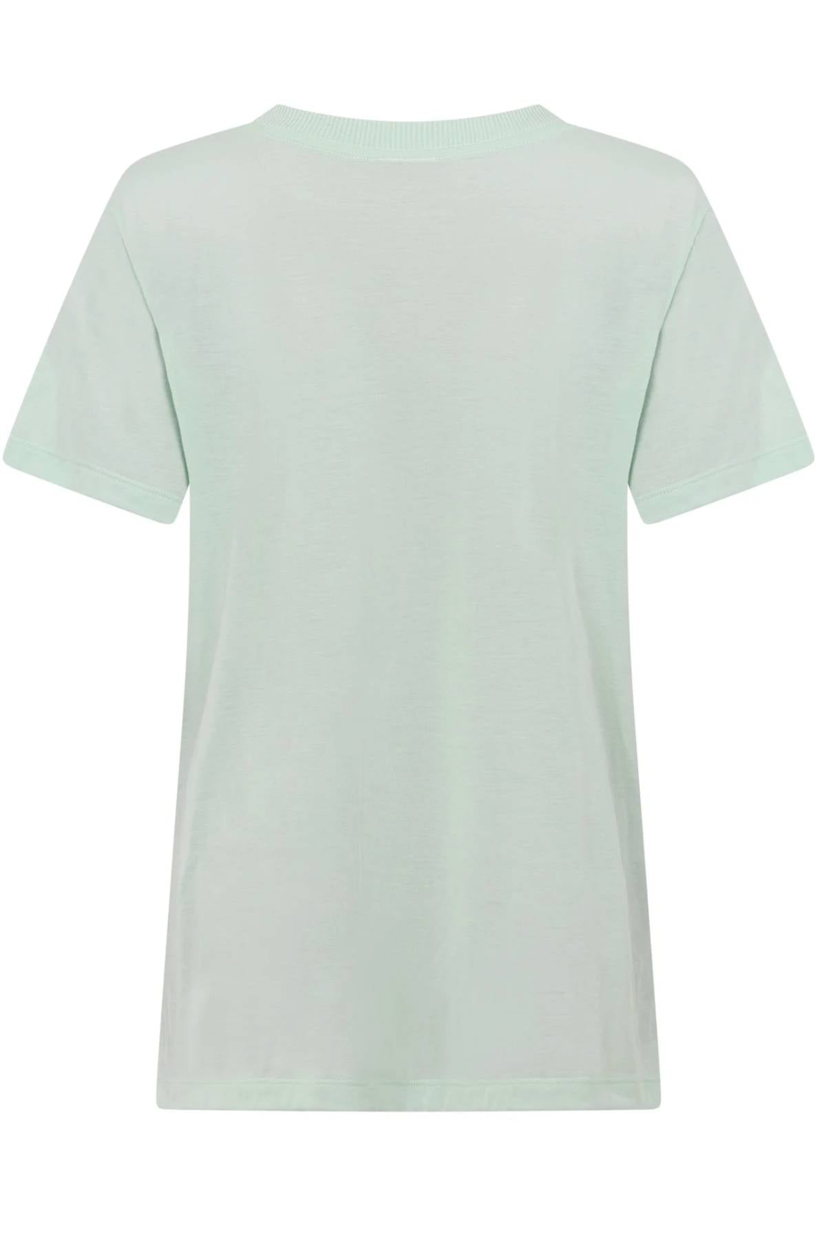 The Lorna Jane Lotus T-Shirt in plain pastel green is shown from the back against a white background—an ideal choice for women's activewear.