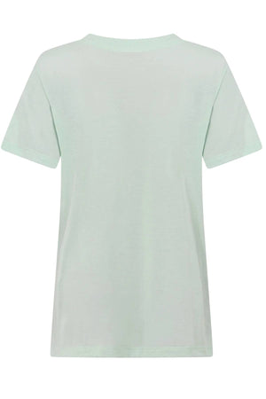 The Lorna Jane Lotus T-Shirt in plain pastel green is shown from the back against a white background—an ideal choice for women's activewear.