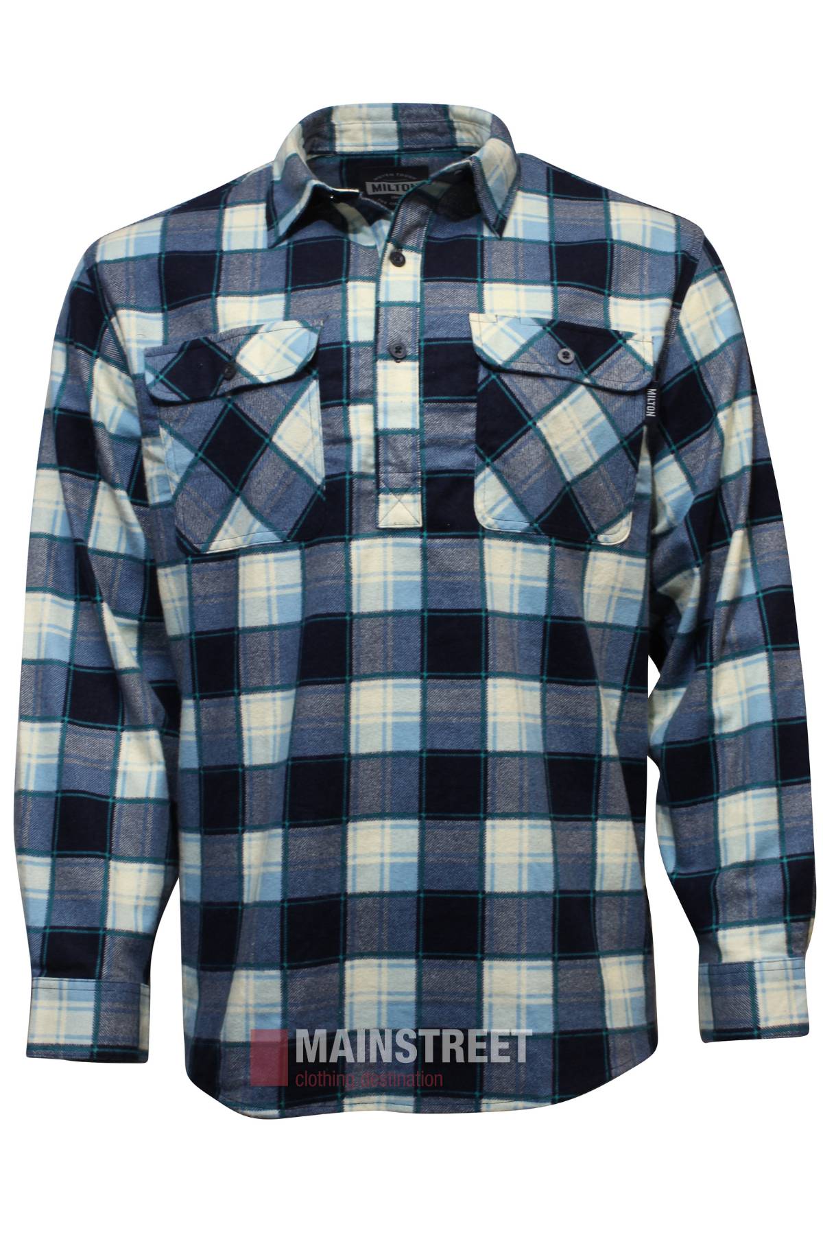Milton Closed Front Flannelette Shirt Navy 159 Mainstreet Clothing