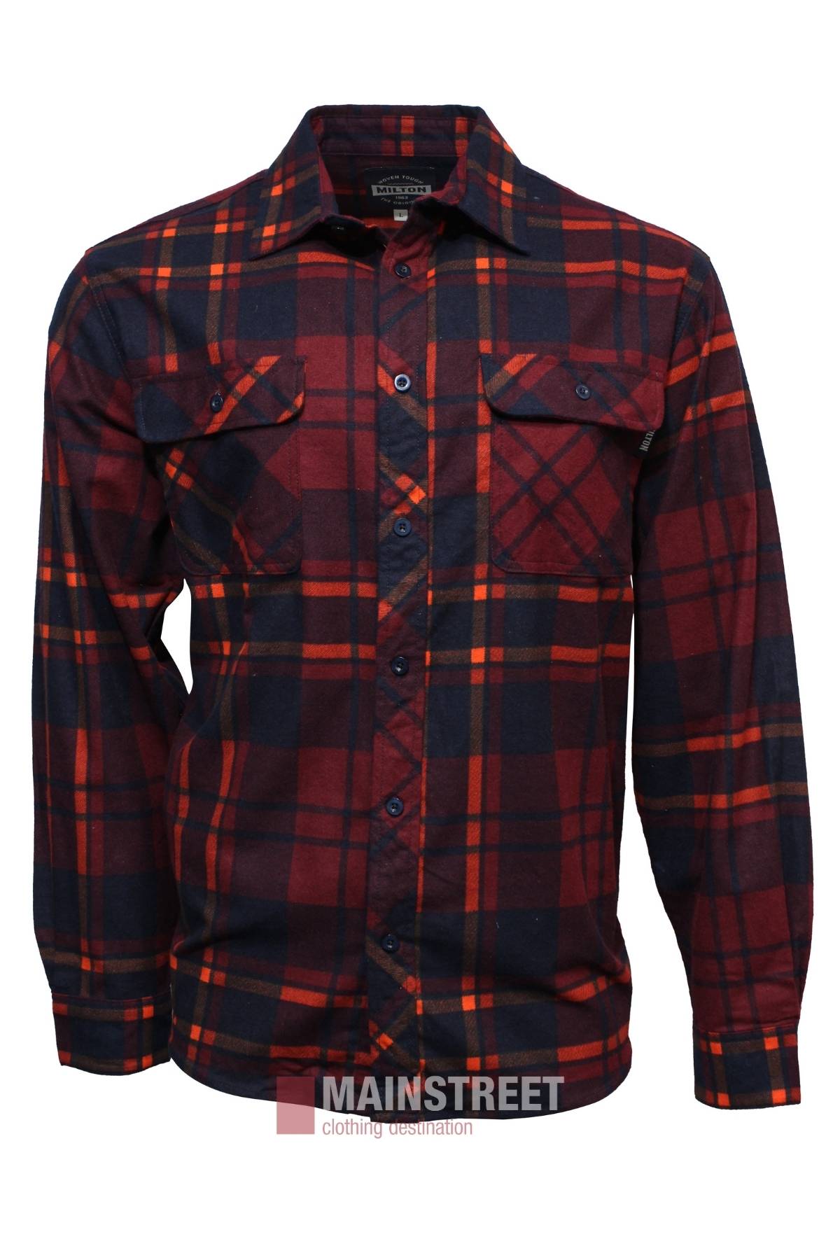 Milton Open Front Flannelette Shirt Burgundy 69 Mainstreet