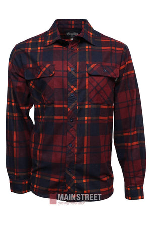 Milton Open Front Flannelette Shirt Burgundy 69 Mainstreet