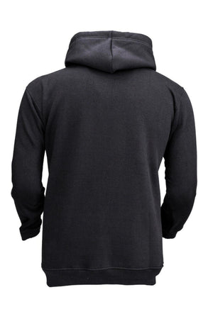 The Outback Comfy Graphic Hoodie is a plain black hooded sweatshirt with long sleeves and a relaxed fit, shown from the back against a white background.