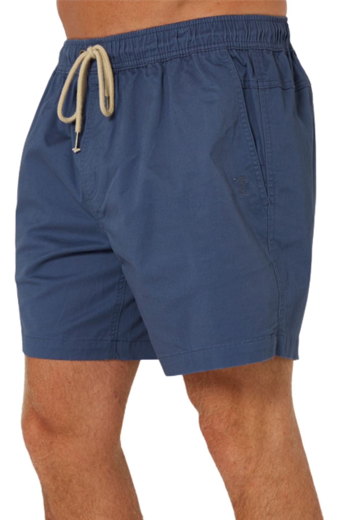 A person wears Pilbara Cotton Stretch Shorts with an elastic waistband and side pockets, shown from waist to mid-thigh.