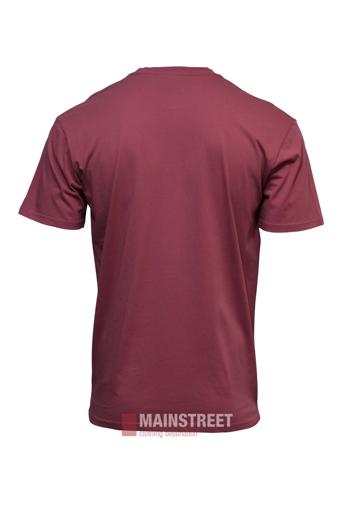 The back view of the Pilbara Game Day T-Shirt is displayed against a white background. This plain maroon, short-sleeve tee is made from breathable cotton with a classic fit and no visible designs—ideal for supporting your team.