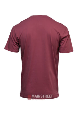 The back view of the Pilbara Game Day T-Shirt is displayed against a white background. This plain maroon, short-sleeve tee is made from breathable cotton with a classic fit and no visible designs—ideal for supporting your team.