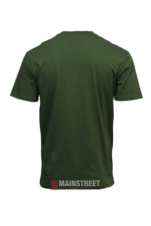 The Pilbara Game Day T-Shirt is a plain dark green short-sleeve tee made from breathable cotton, displayed from the back and laid flat on a white background.