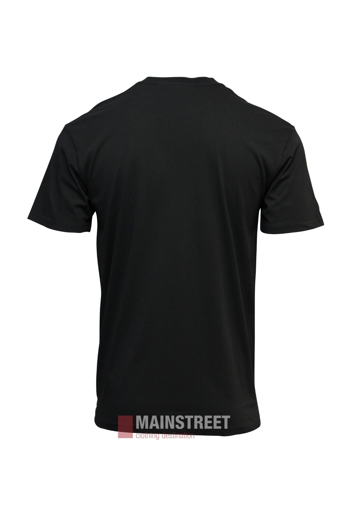 The Pilbara Game Day T-Shirt is a black short-sleeve tee with a round neckline, made from breathable cotton. Shown from the back on a white background, it features the MAINSTREET logo watermark at the bottom.
