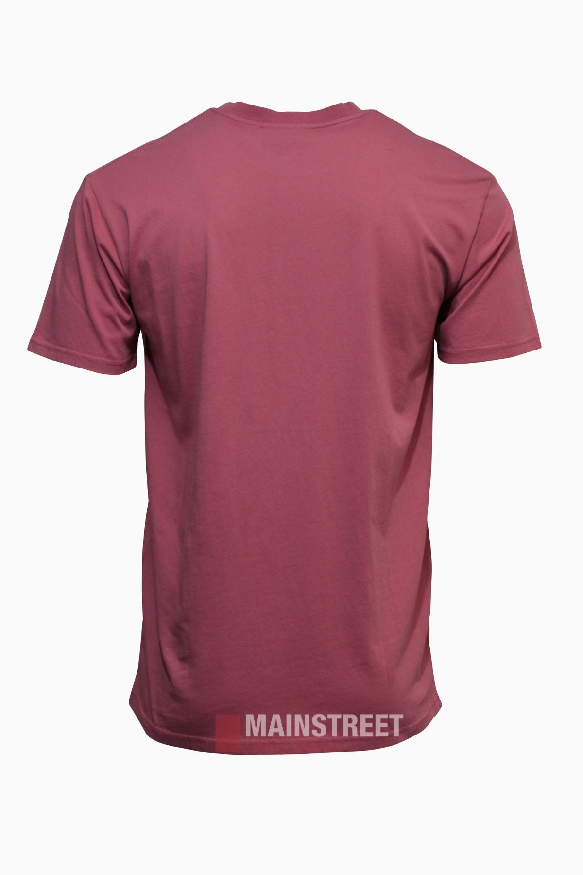 The Pilbara Oil Can T-Shirt is a soft maroon cotton tee shown from the back, featuring "MAINSTREET" in white uppercase letters near the bottom hem—a comfortable regional pride shirt for everyday wear.
