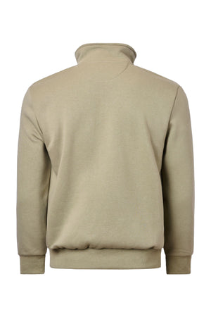 The Pilgrim Quarter Zip Fleece is shown from the back in plain light brown. Designed for everyday wear, it features long sleeves, a ribbed hem and cuffs, a short stand-up collar, and breathable fabric with no visible patterns or logos.