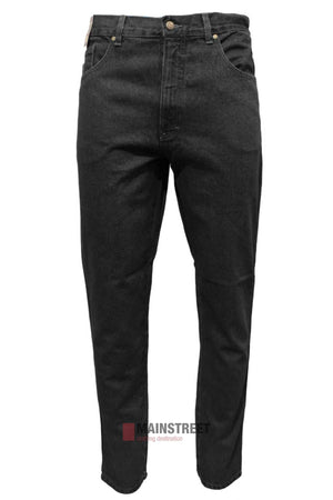 A pair of black Pilgrim Stretch Jeans in a regular fit with a classic five-pocket design and button fly, shown against a white background.
