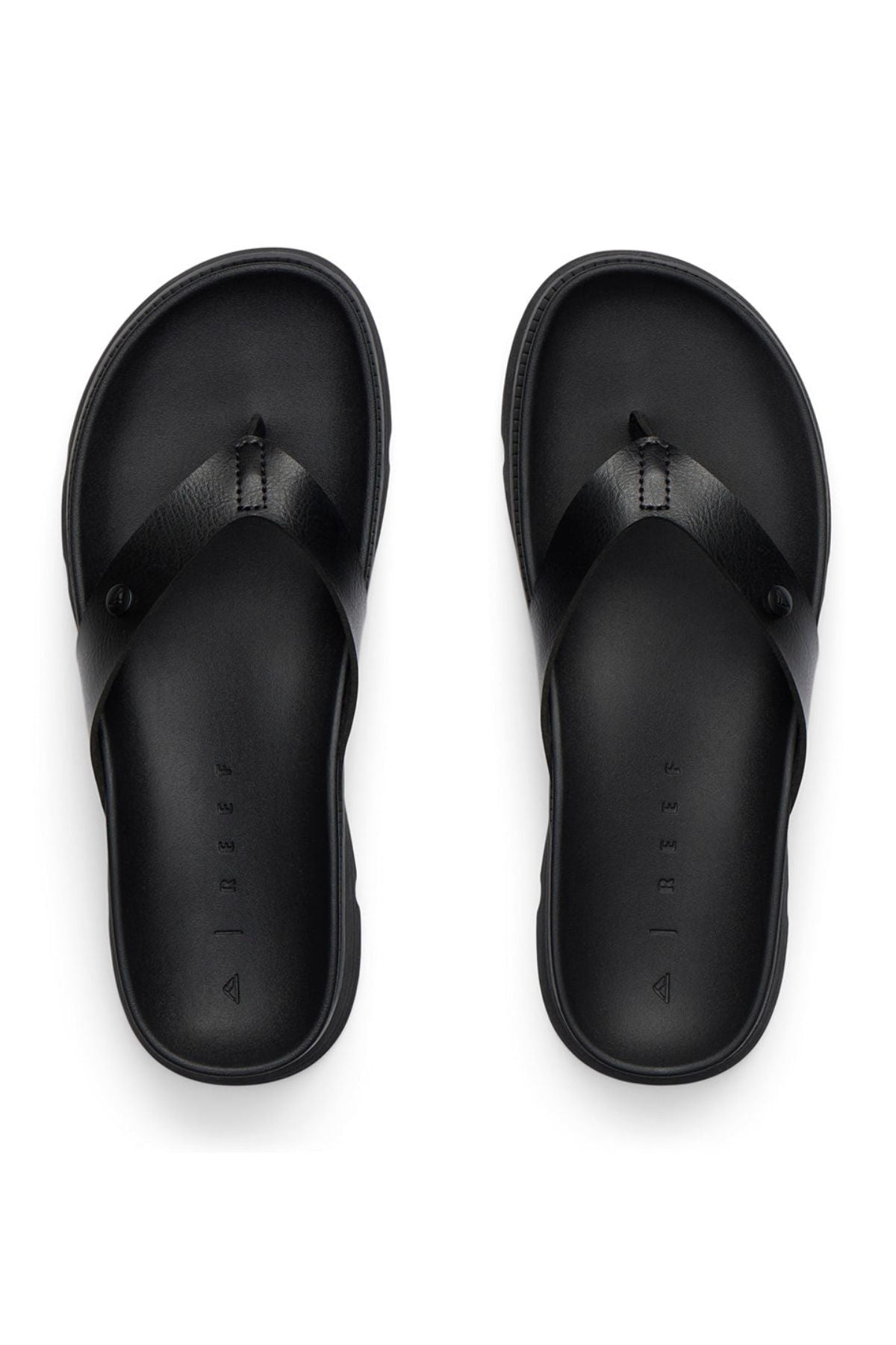 A pair of REEF Vista Luxe Vivianahh black flip-flop sandals with wide straps and ergonomic, contoured cushioned footbeds, shown from above on a white background.