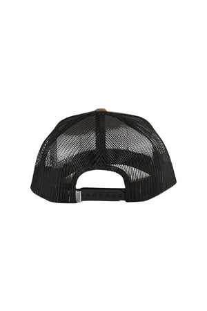 Back view of the Ringers Western Awol Trucker Cap with black mesh, adjustable snapback closure, and a small fabric tag on the left side.
