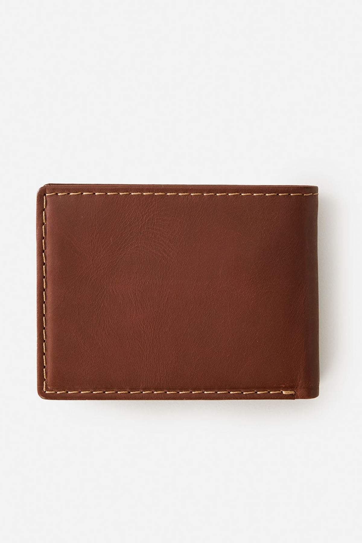 The Rip Curl Surf Revival RFID All Day Wallet is a closed brown leather wallet with visible edge stitching and RFID protection, displayed on a plain white background.