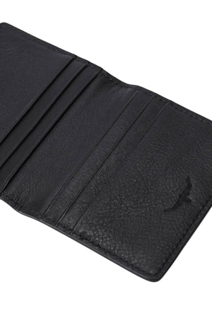 The RM Williams Farrier Fold Cardholder, made of full-grain leather with multiple card slots and a textured finish featuring the R.M.Williams logo, is displayed on a white background.