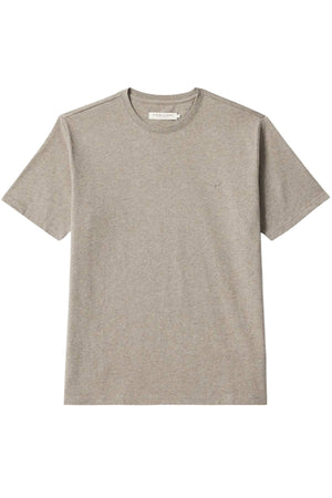The RM Williams Parson T-Shirt is a plain, short-sleeved, light gray cotton tee with a crew neckline, shown laid flat against a white background.