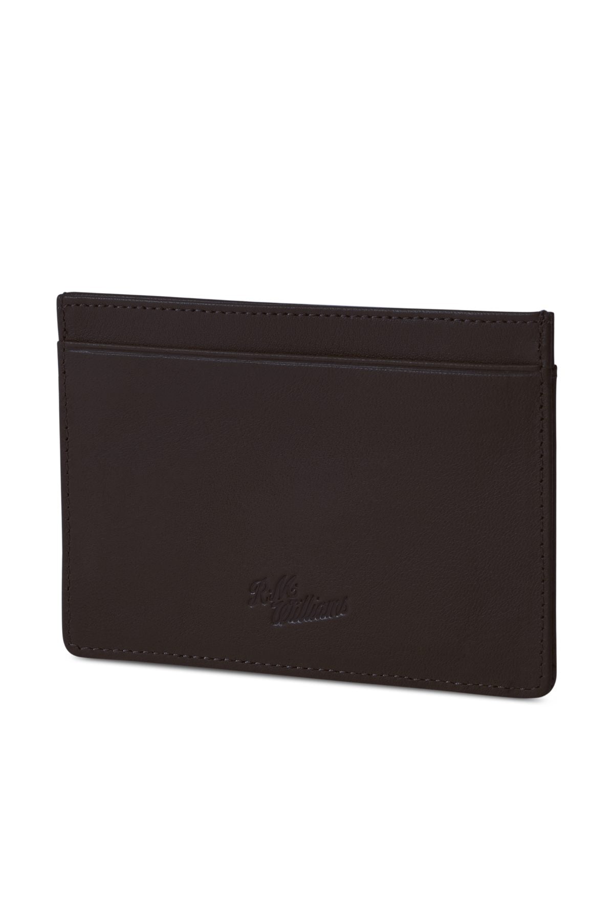 The RM Williams Singleton Vertical Card Holder is a dark brown, handmade in Australia with embossed front logo. It offers a sleek design, multiple card slots, RFID protection, and a polished look with natural leather, perfect for credit cards or IDs.