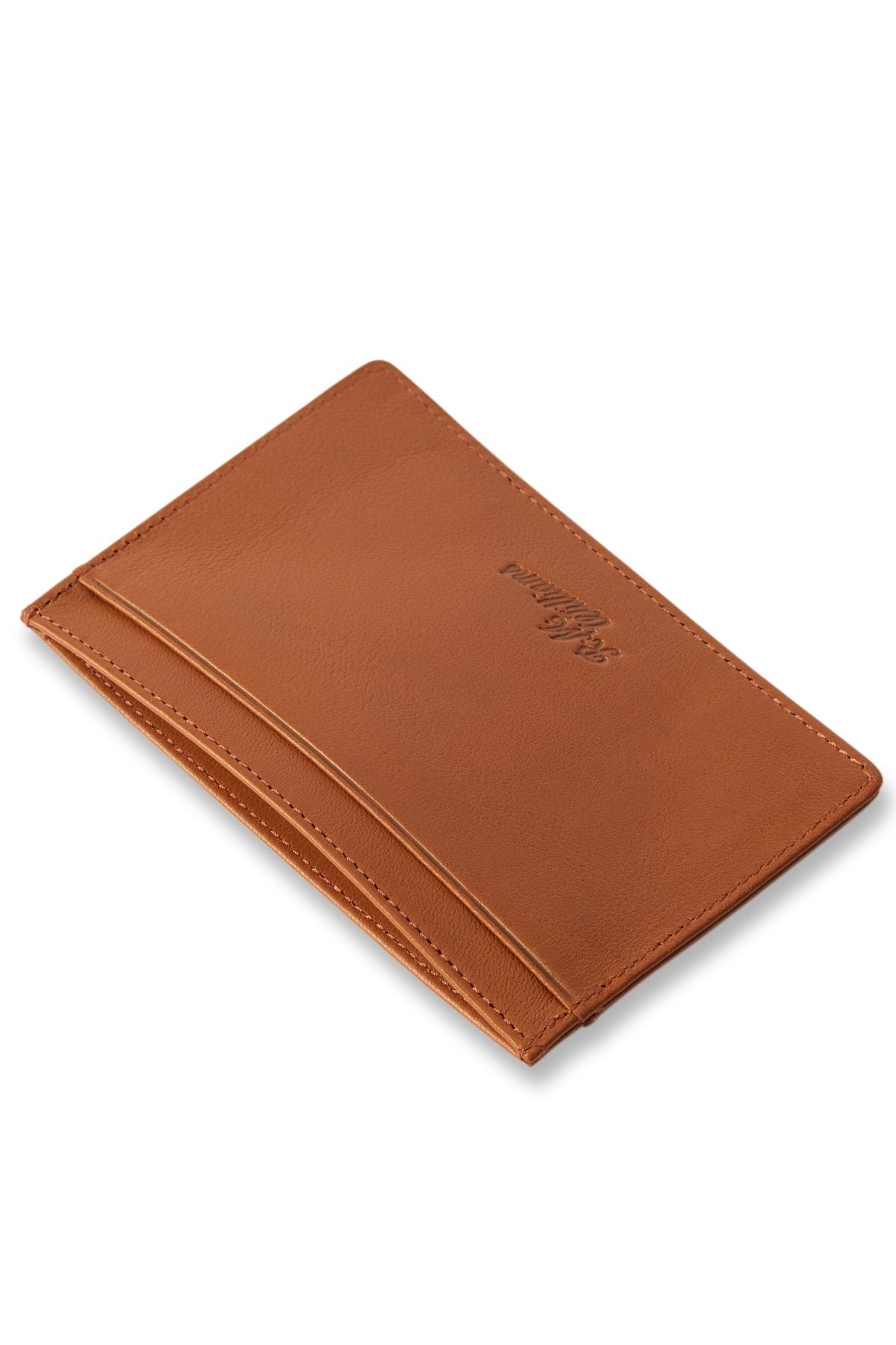 The RM Williams Singleton Vertical Card Holder, crafted from natural milled leather with a textured finish, is shown flat on a white background. Handmade in Australia, it features a subtle embossed logo and RFID protection for added security.