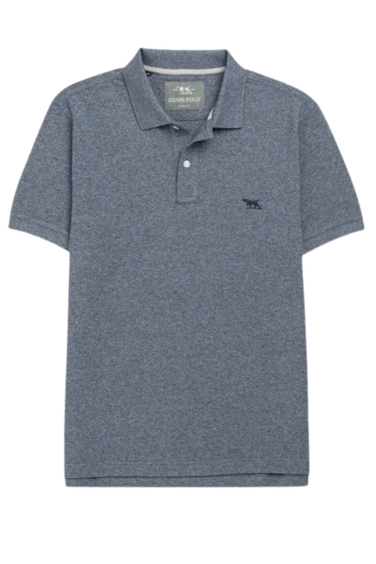 The Rodd & Gunn The Gunn Polo features a heathered gray modern fit, premium Australian cotton, a collar with two buttons, and a small embroidered animal logo on the left chest.