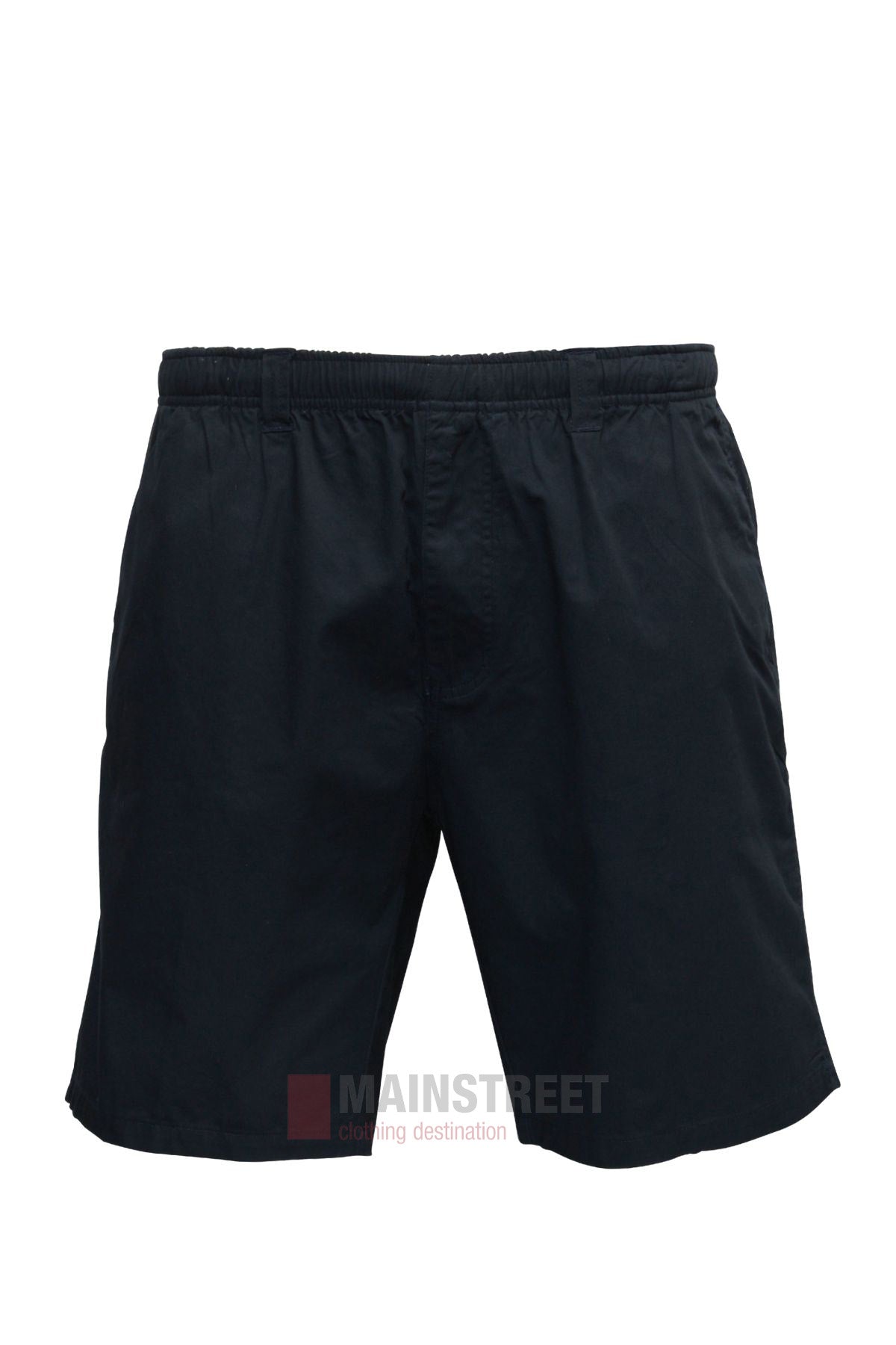Men's Savane Cruise Shorts in plain black, featuring an elastic waistband and made from lightweight fabric, shown on a white background.