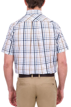A man is shown from the back, standing against a white background, wearing the Thomas Cook Alfie Short Sleeve Shirt and khaki pants.