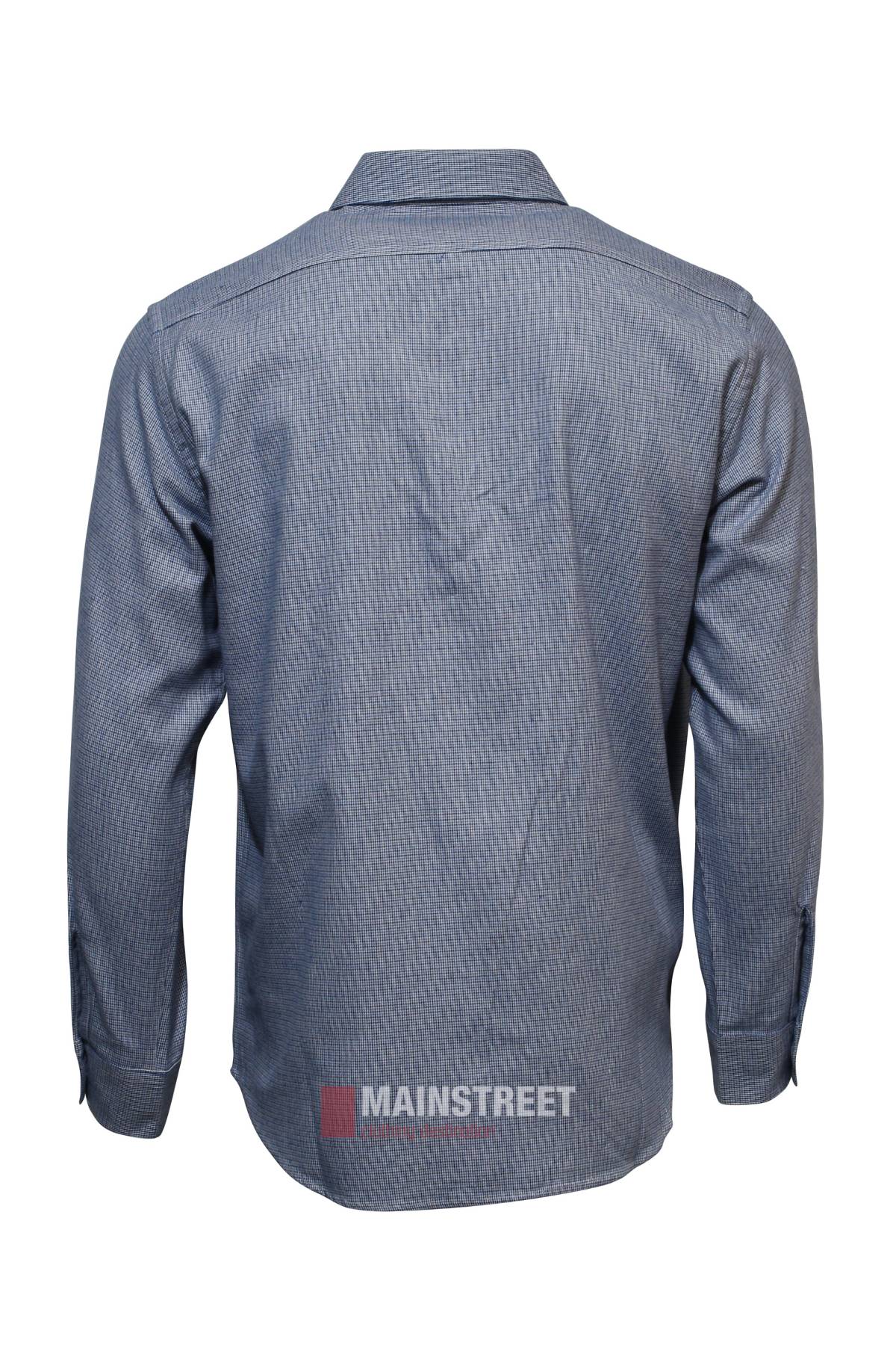 Back view of the Vonnella Double Pocket Shirt in blue with a subtle check pattern and buttoned chest pockets, shown on a plain white background.