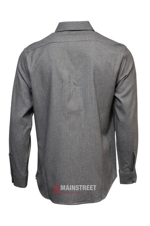 The Vonnella Double Pocket Shirt in gray is a comfortable long sleeve with a subtle checkered pattern, buttoned cuffs, and chest pockets. "MAINSTREET" is displayed at the bottom of the image.