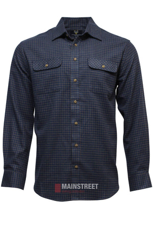 The Vonnella Double Pocket Shirt in navy blue and red check features buttoned chest pockets and a classic button-up front, shown on a plain white background.