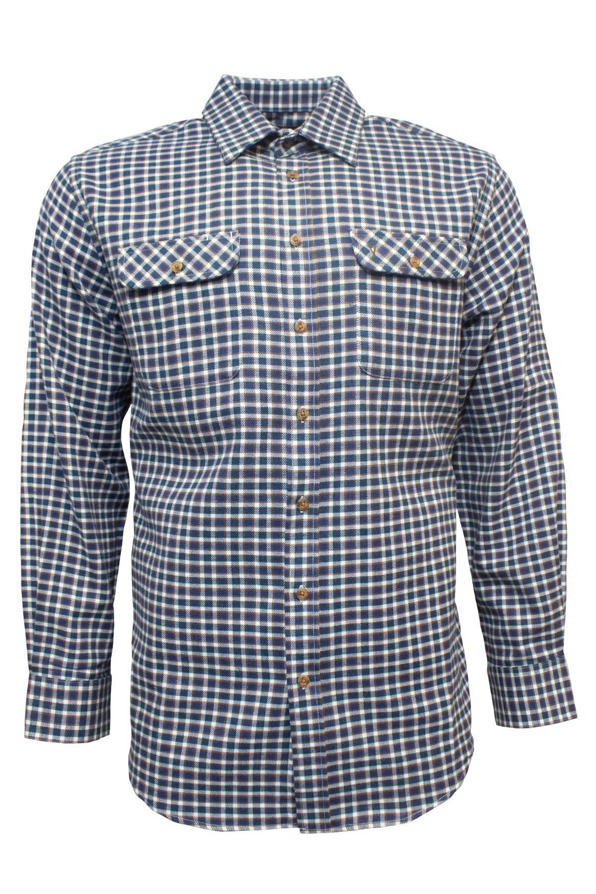 The Vonnella Double Pocket Shirt showcases blue and white checkered flannel, a classic collar, and buttoned chest pockets for timeless style.