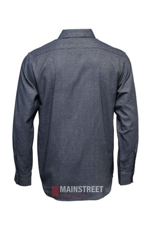 Back view of the Vonnella Double Pocket Shirt in dark gray, featuring long sleeves, a button front, collar, and plain design with no chest pockets or patterns. The "Mainstreet" logo appears at the bottom of the image.