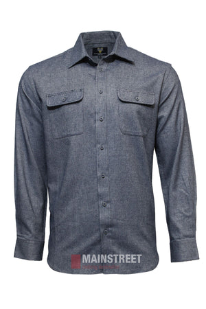 The Vonnella Double Pocket Shirt is a gray long sleeve shirt with a button front and two chest pockets, shown on a white background.