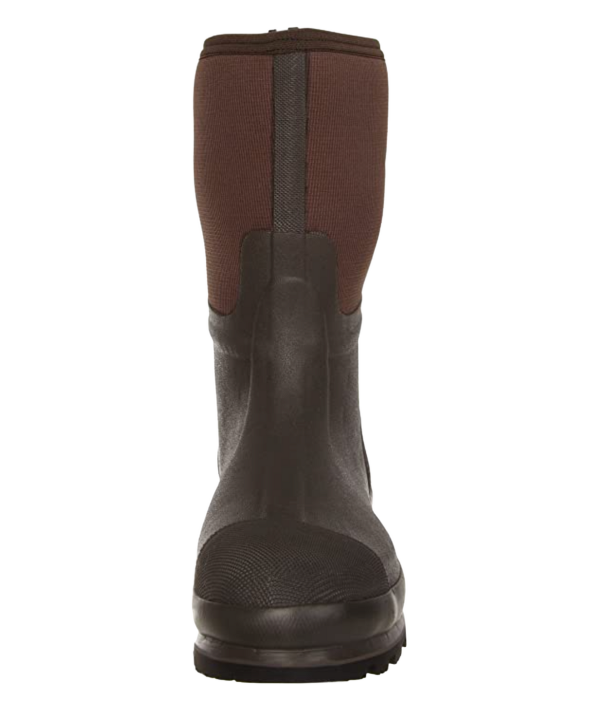 Rear view of the Muck Boot Chore Cool Steel Toe, featuring a brown flexible upper and a black sole. The boot has a steel toe and is made from waterproof materials with a rugged, durable design perfect for outdoor use.