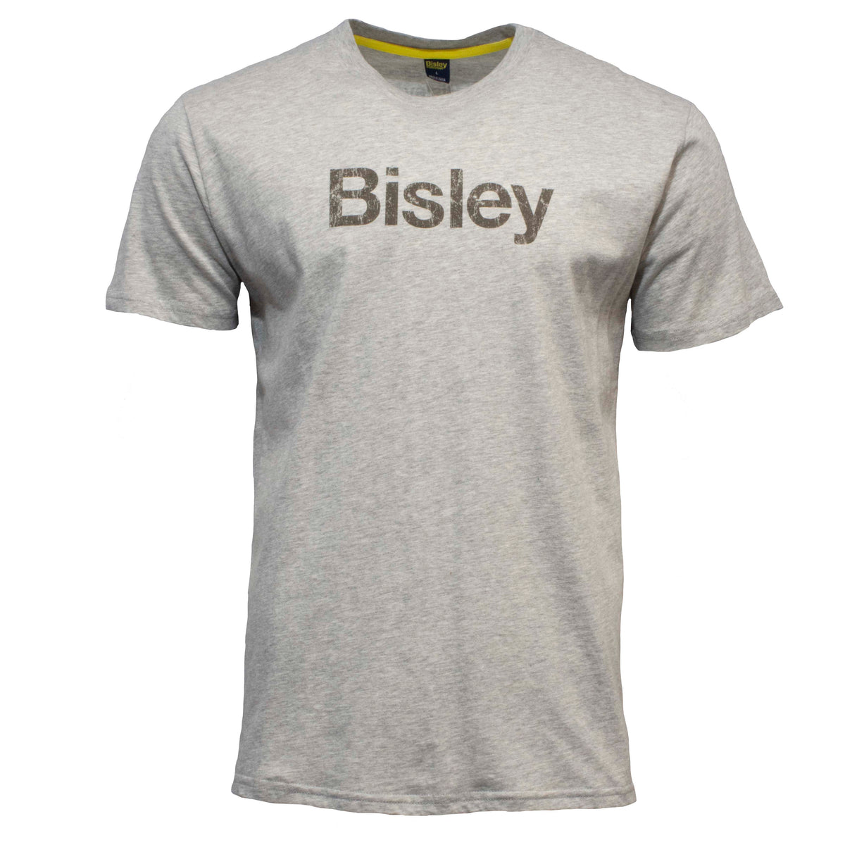 The Bisley Cotton Logo T-Shirt is a gray, 100% cotton tee featuring "Bisley" printed boldly across the chest.