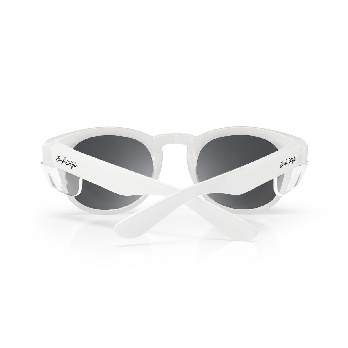 The SafeStyle Cruisers feature white polycarbonate frames and dark lenses, shown from the back. The arms are crossed, displaying "Sub Style" in black. Enjoy UV400 protection for optimal safety.