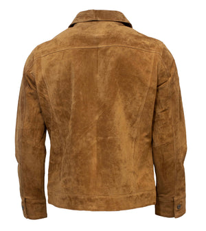 The Daniel Hechter Suede Jacket showcases a classic collar and cuff buttons in brown suede, beautifully highlighted from the back. Its soft texture and simple seam stitching make this leather-inspired piece a timeless wardrobe addition.