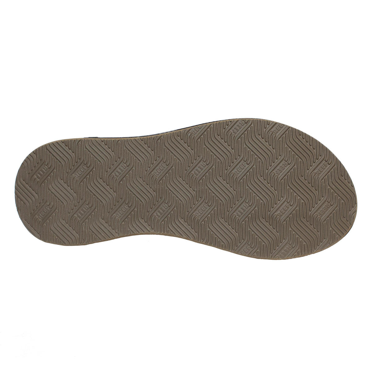 The image shows the brown herringbone-patterned sole of the REEF Phantom II, designed for grip. An EVA footbed provides excellent arch support for comfort and stability.