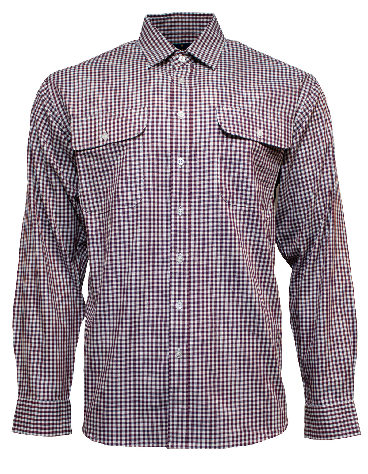 The Bisley Countryman Cotton Shirt is a long-sleeved, button-up shirt with a stylish checkered pattern in shades of brown, blue, and white. It features two chest pockets with buttoned flaps and a standard collar. Made from 100% cotton, this lightweight shirt is ideal for casual or semi-casual wear.